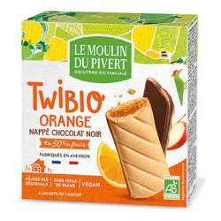 Végami vous propose : Twibio fourrés orange nappés chocolat noir 150g - bio